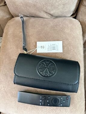 Black Wristlet Clutch with Embossed Medallion